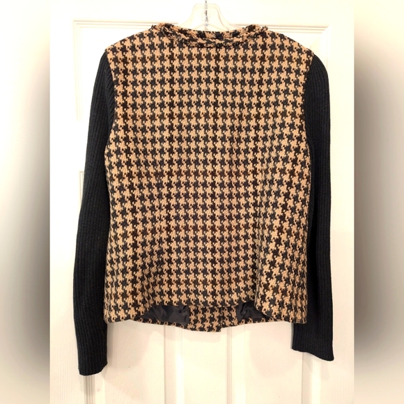 Cabi Zip Front Sweater Jacket Beige Houndstooth Gray Knit Sleeves wool  bland 12 - Picture 2 of 10